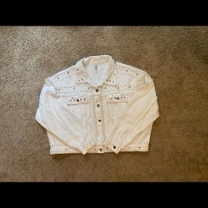 White Jean Jacket with pearl and bling detail. Never worn.